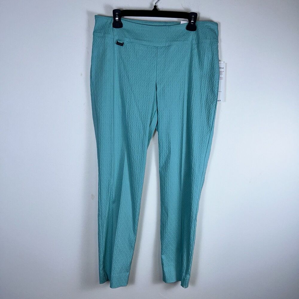 Peck & Peck Pants Womens 14 Aqua Pull On Slim Leg Stretch Tummy Control NWT
